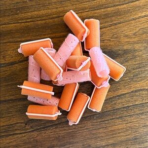 Set of 20 Vintage Pink Foam and Plastic Sleep-In Bouffant Hair Curlers